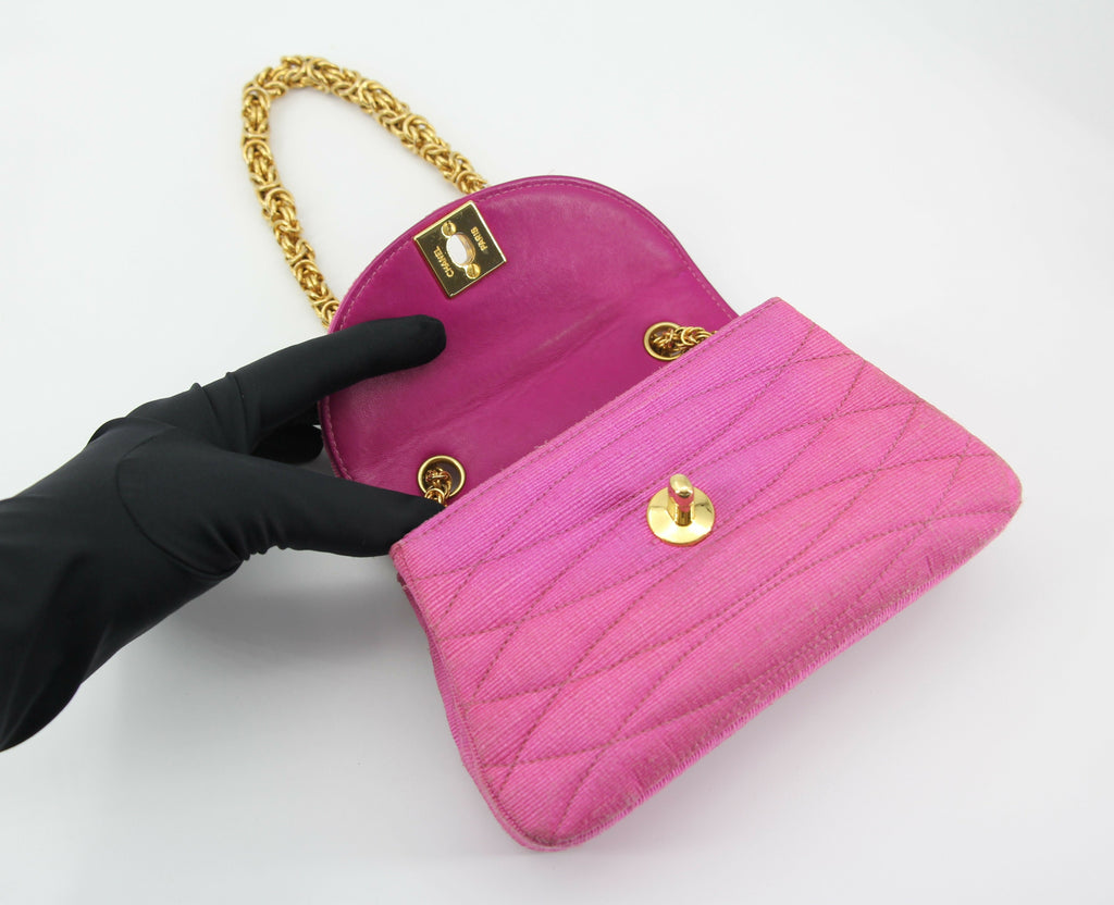 Chanel Vintage 92 Canvas Purple Pink Quilted Chain Crossbody Bag