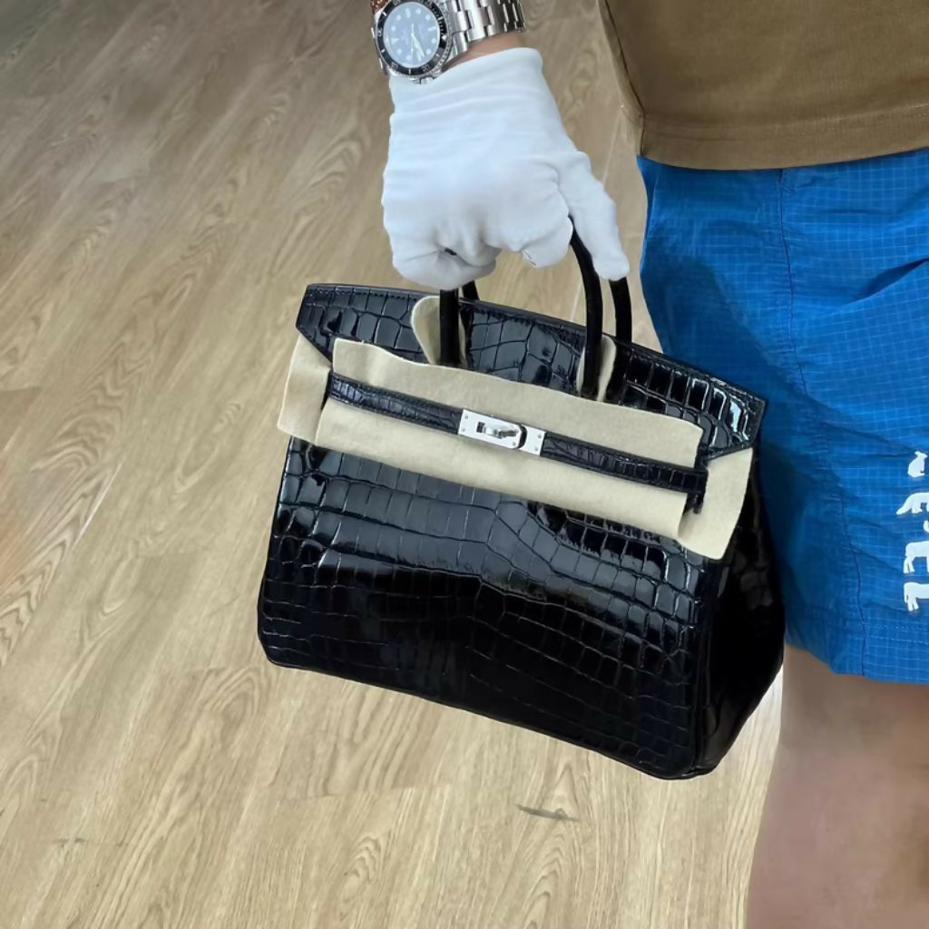 Hermès Birkin 25 Black Shiny Alligator Palladium Hardware