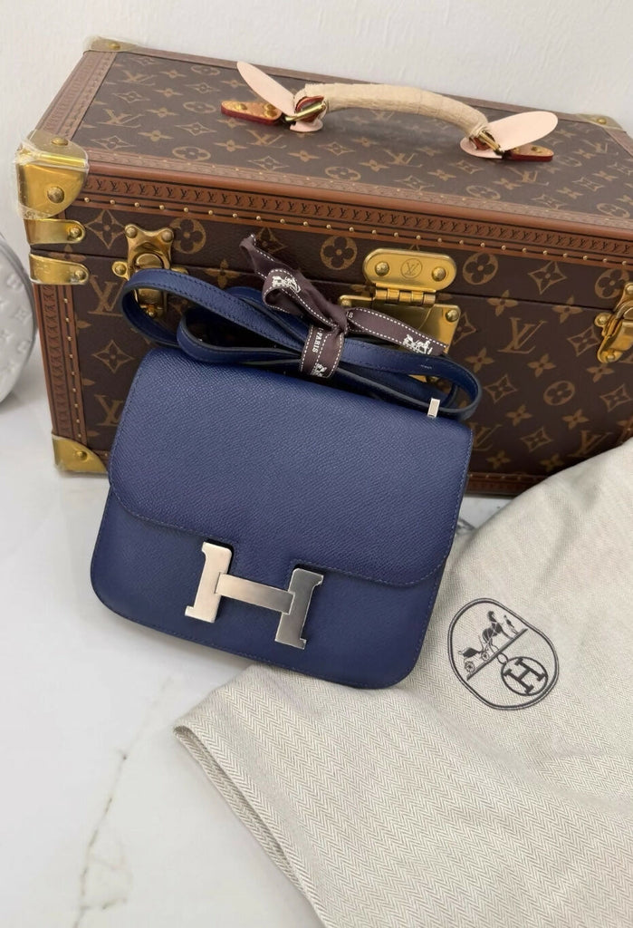 Hermes constance 19 blue Epsom leather palladium hardware