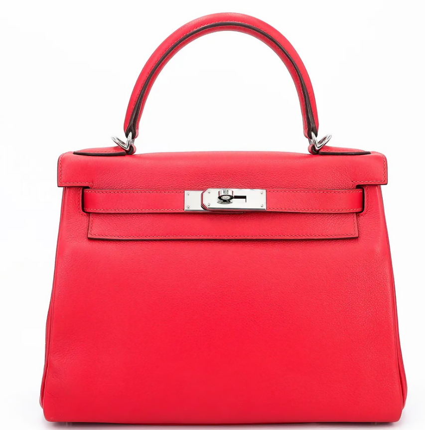 HERMÈS Kelly 28 Rouge de Coeur Rouge Piment Evercolor Leather Palladium