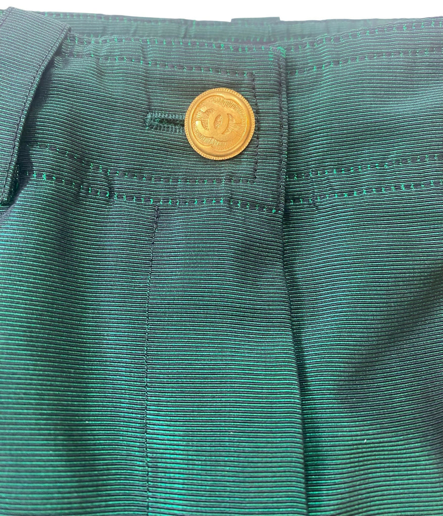 Vintage Chanel 96A Runway Iridescent Green Cargo Army Pants Trousers FR 34/36