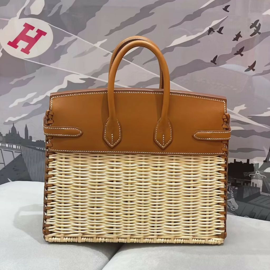 Hermès Birkin 25 Picnic Fauve Barenia Leather Osier Wicker Palladium Hardware