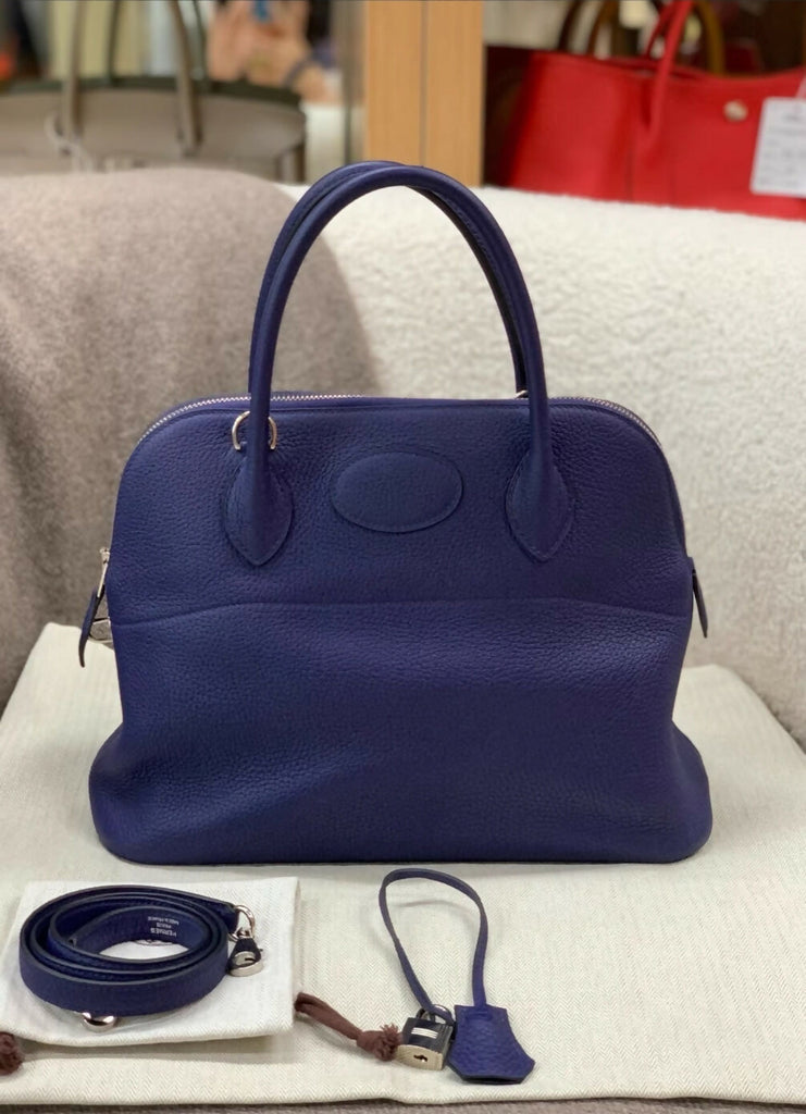 HERMÈS Bolide 31 Bleu Encre (M3) Clemence Palladium hardware