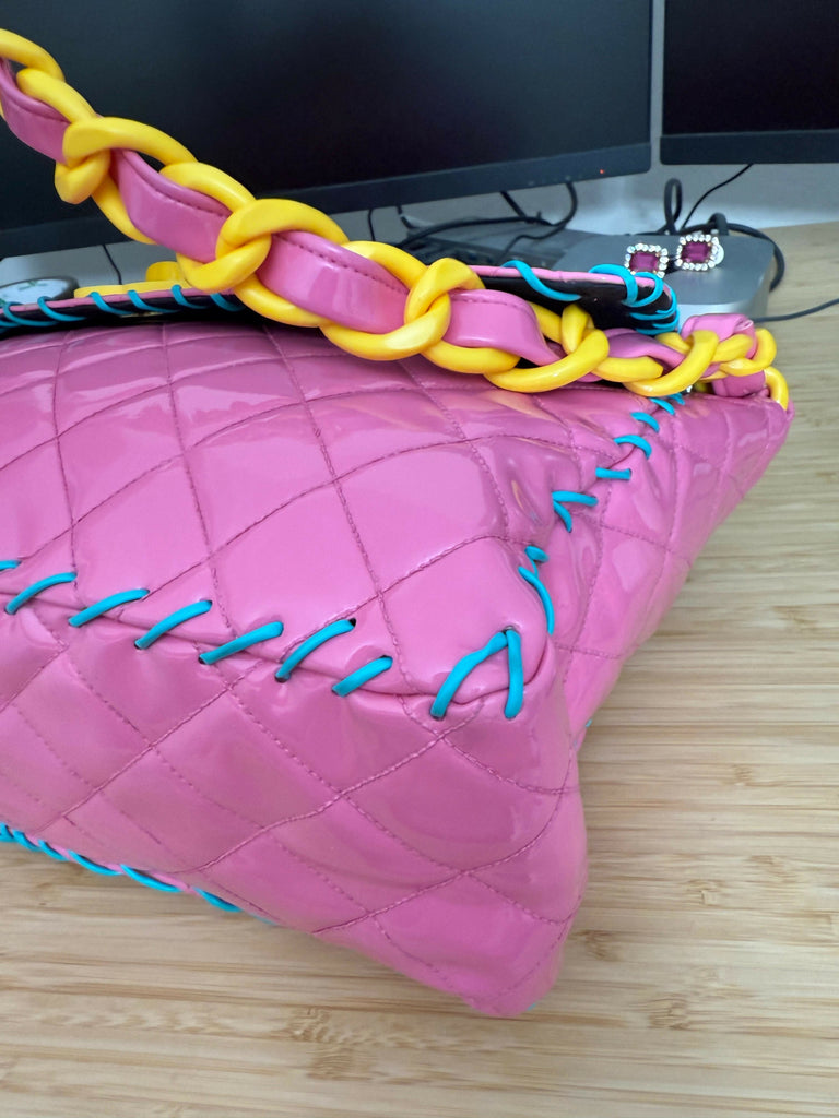 Chanel 1994 Vintage Pink Vinyl Jumbo Flap Bag