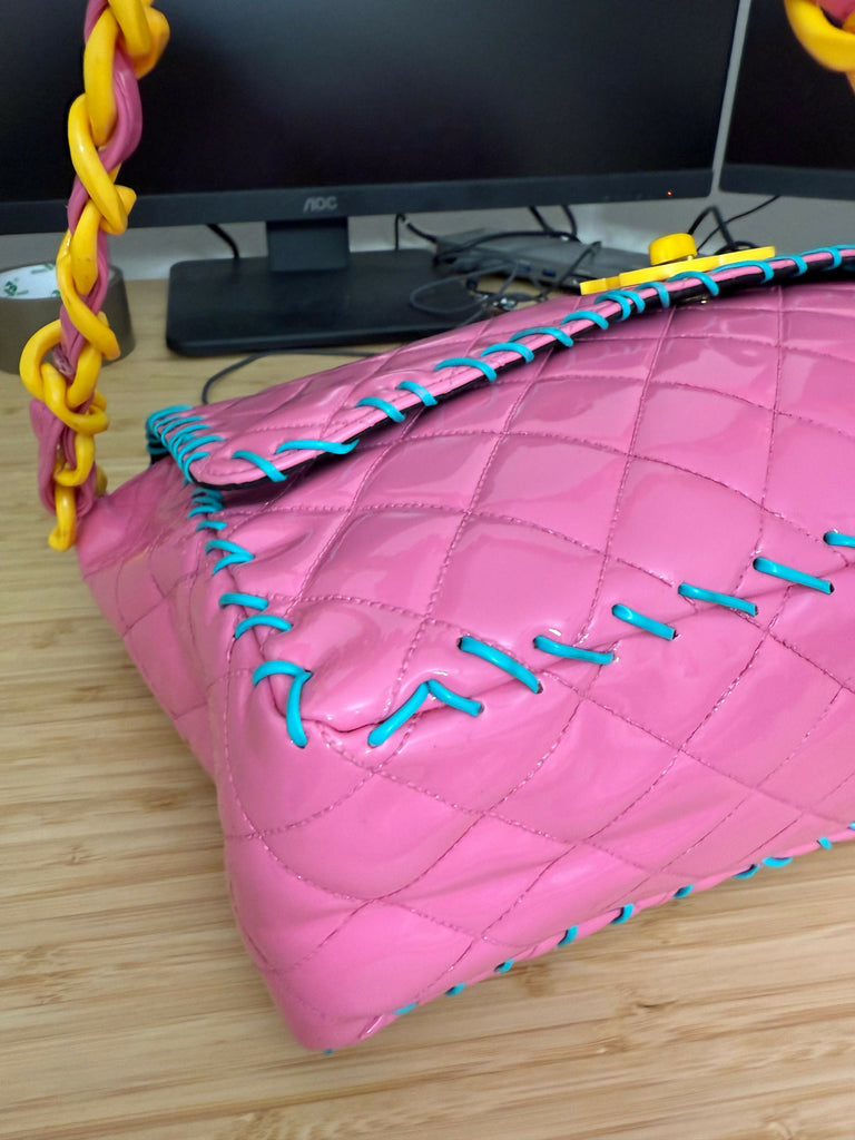 Chanel 1994 Vintage Pink Vinyl Jumbo Flap Bag