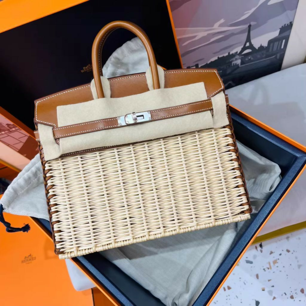 Hermès Birkin 25 Picnic Fauve Barenia Leather Osier Wicker Palladium Hardware