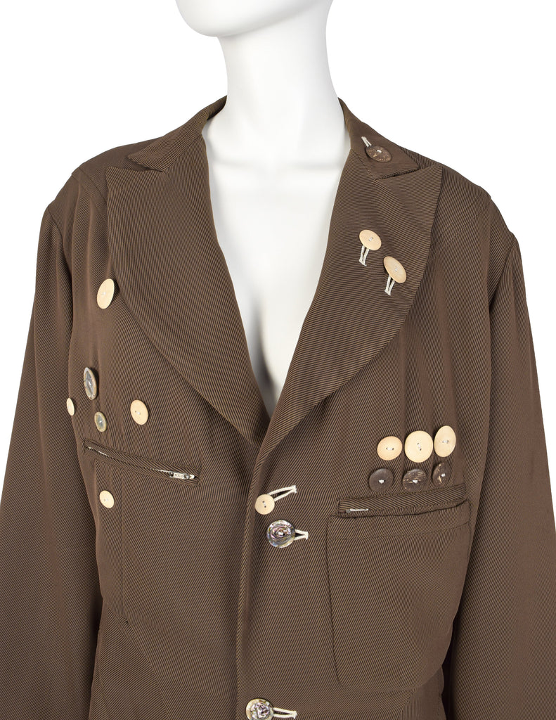 Yohji Yamamoto Vintage SS 1988 Button Embellished Brown Jacket