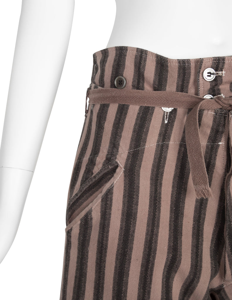 Yohji Yamamoto Vintage SS 1983 Taupe and Black Striped Cropped Pants