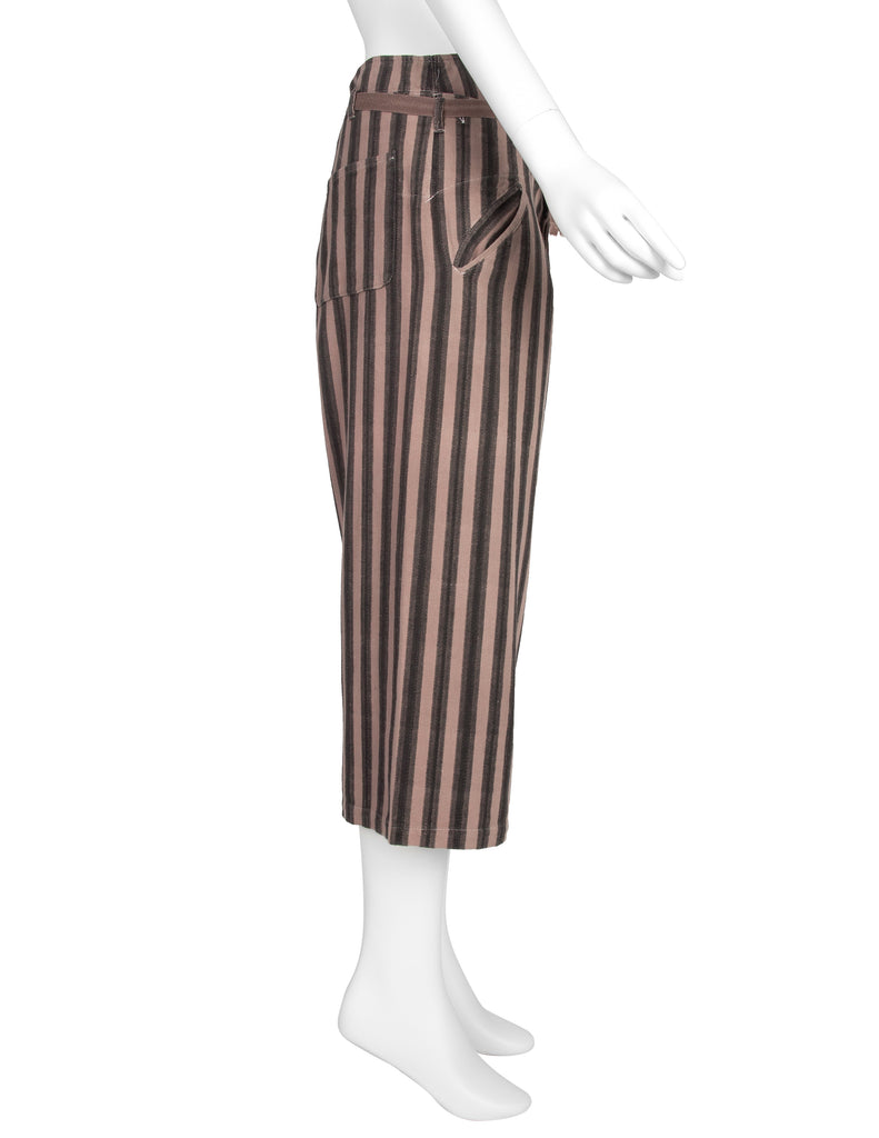 Yohji Yamamoto Vintage SS 1983 Taupe and Black Striped Cropped Pants