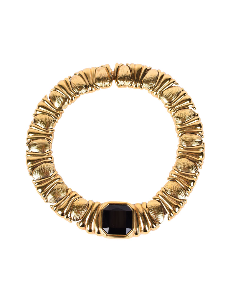 Yves Saint Laurent Vintage Black Gem and Golden Link Collar Necklace