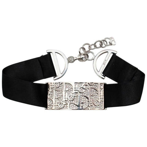 Rare Dior Y2K Crystals Silver Silk Trotter Choker Necklace