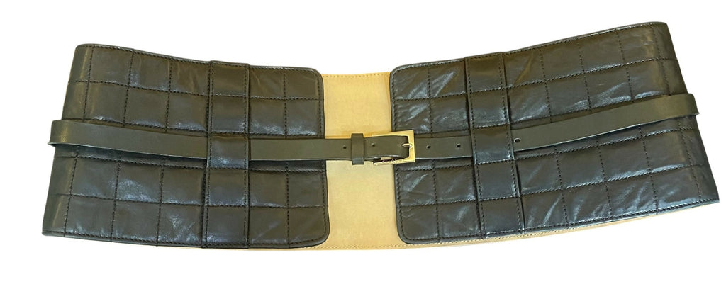 Chanel 02A Extra Wide CC Black Quilted Lambskin Leather Corset Belt 75/30