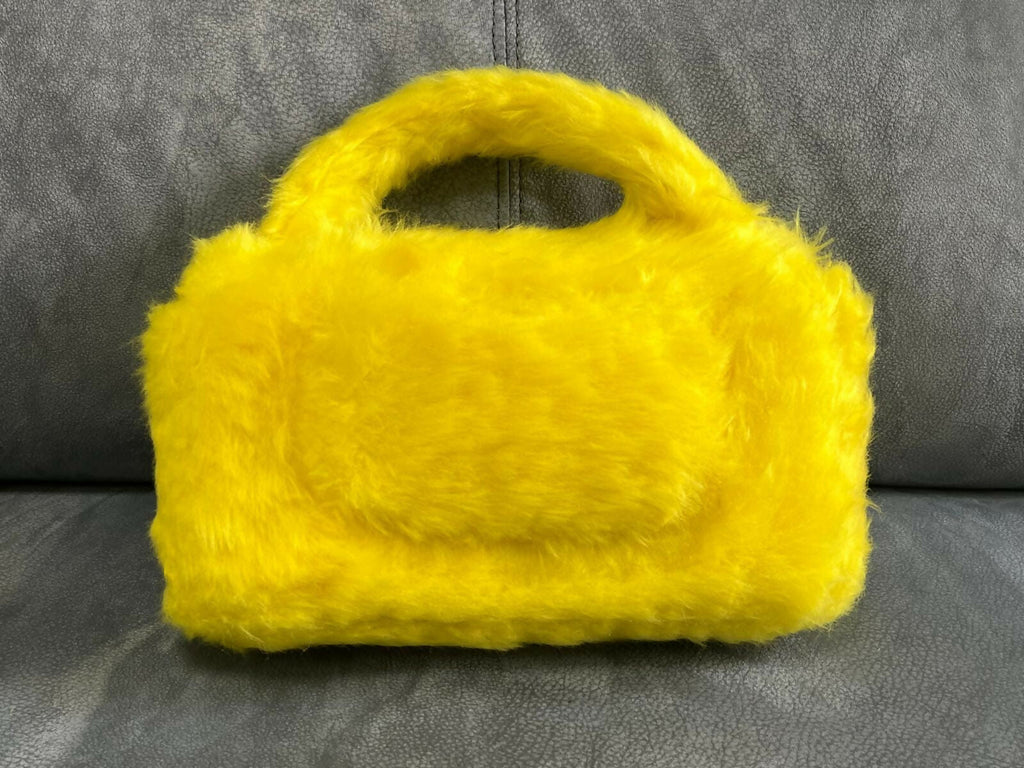Chanel 1994 Vintage Yellow Faux Fur Kelly Bag