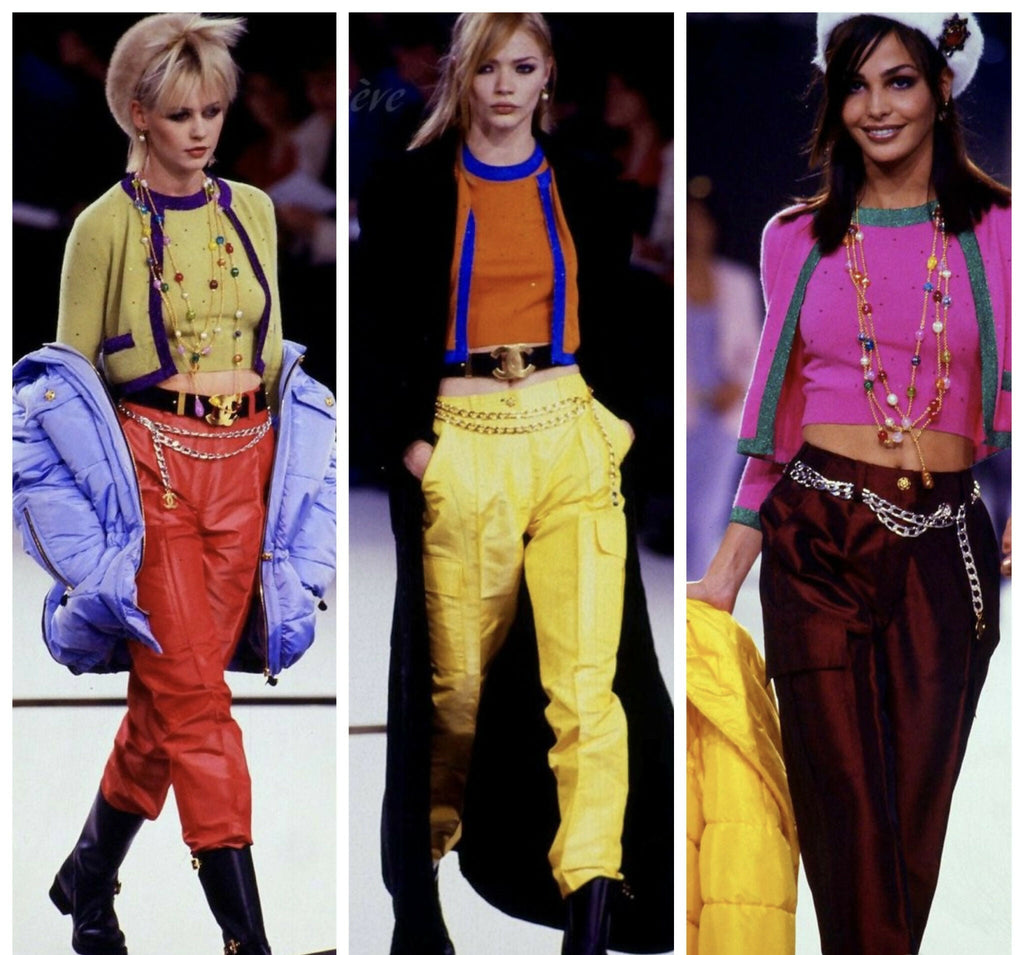 Vintage Chanel 96A Runway Iridescent Green Cargo Army Pants Trousers FR 34/36