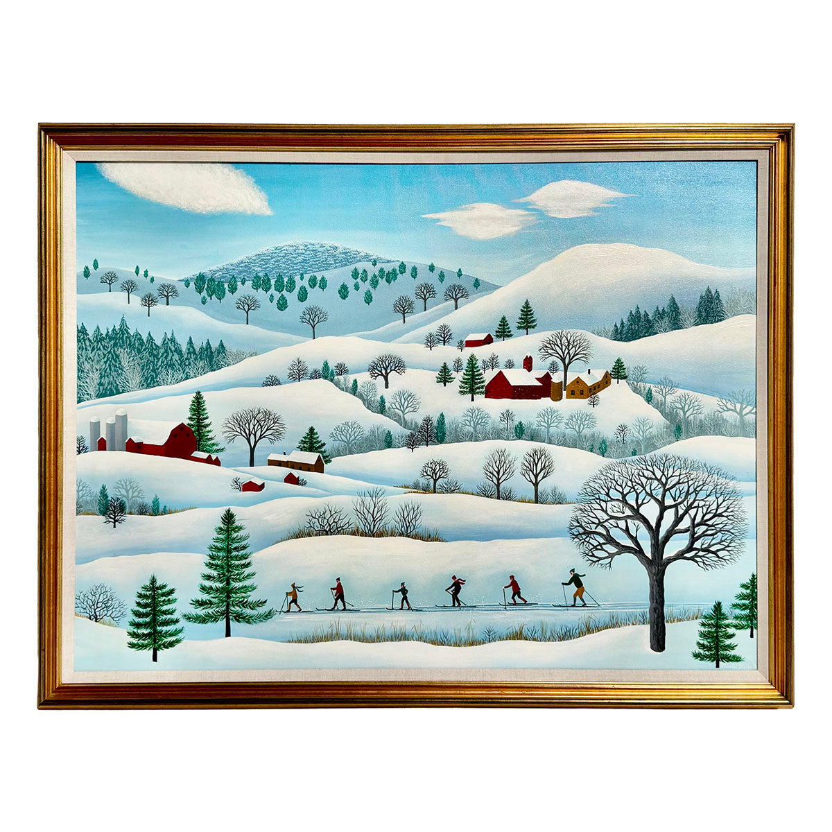 "Winter Landscape featuring Cross Country Skiers" Signed and Dated