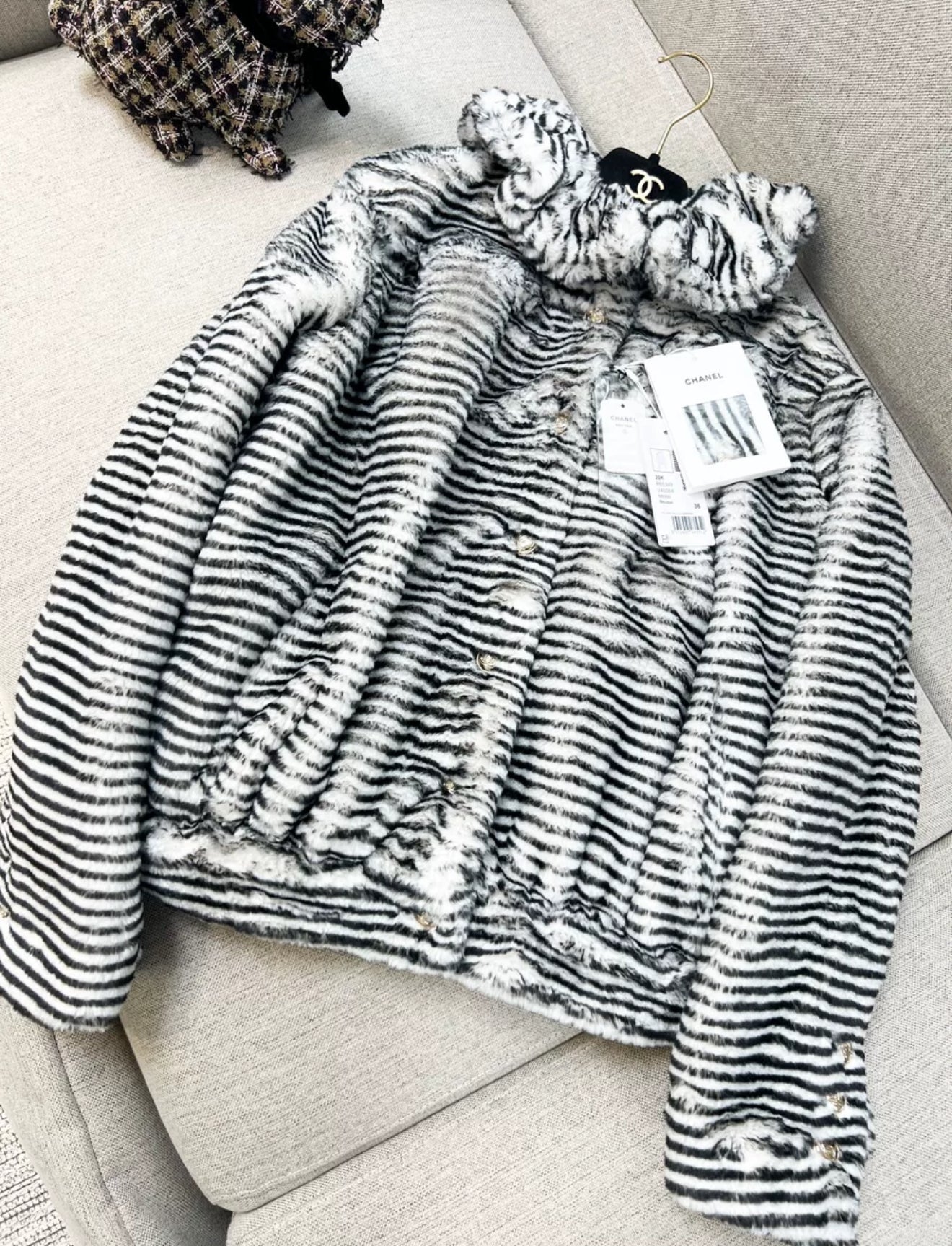 Chanel 20k black & white fur blouson jacket