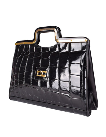 Cosci Vintage 1970s Black Crocodile Leather Oversized Extra Large Handbag
