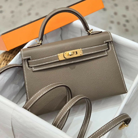 Hermès Mini Kelly II Etoupe with Gold Hardware