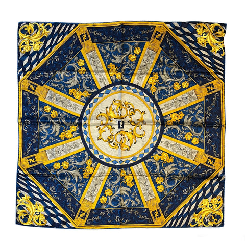 Fendi Navy and Yellow  Silk Scarf