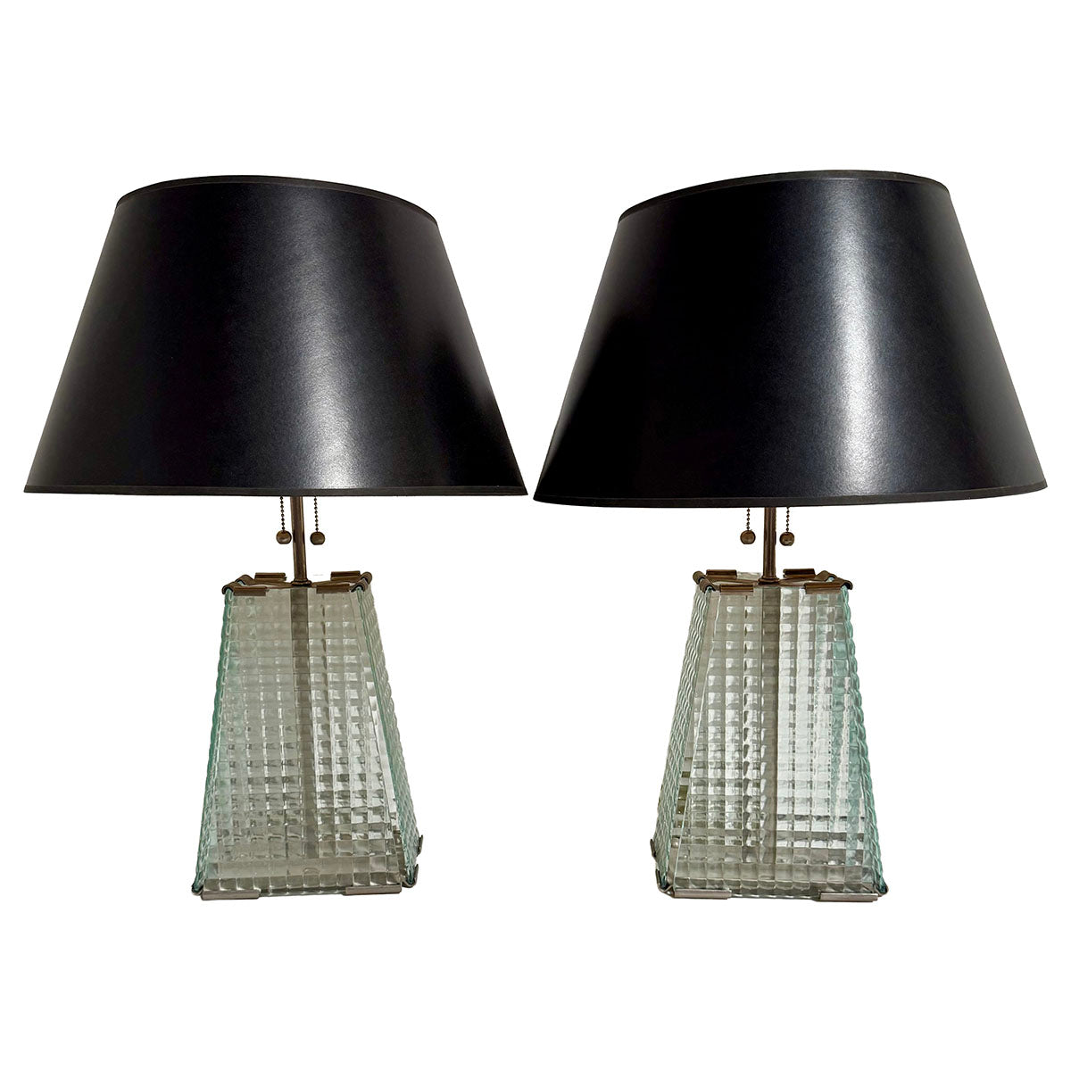 Pair of MCM/Art Deco Style Glass and Metal Lamps