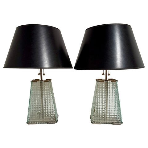 Pair of MCM/Art Deco Style Glass and Metal Lamps