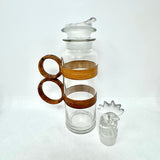 Vintage Glass and Rattan Rooster Cocktail Shaker with 6 Glasses