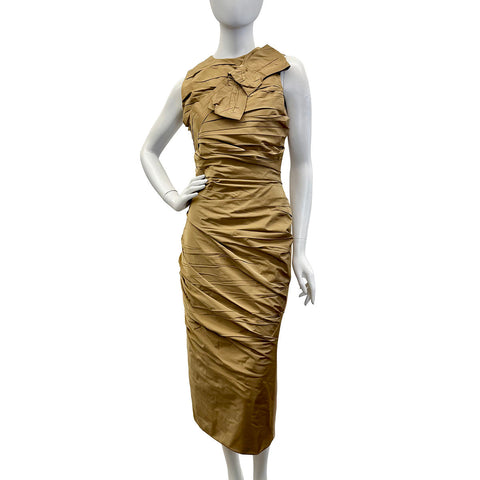 Max Mara Ruched Sleeveless Dress with Bow Detail
