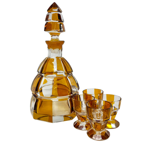 Vintage Bohemian Art Deco 5-Piece Decanter Set