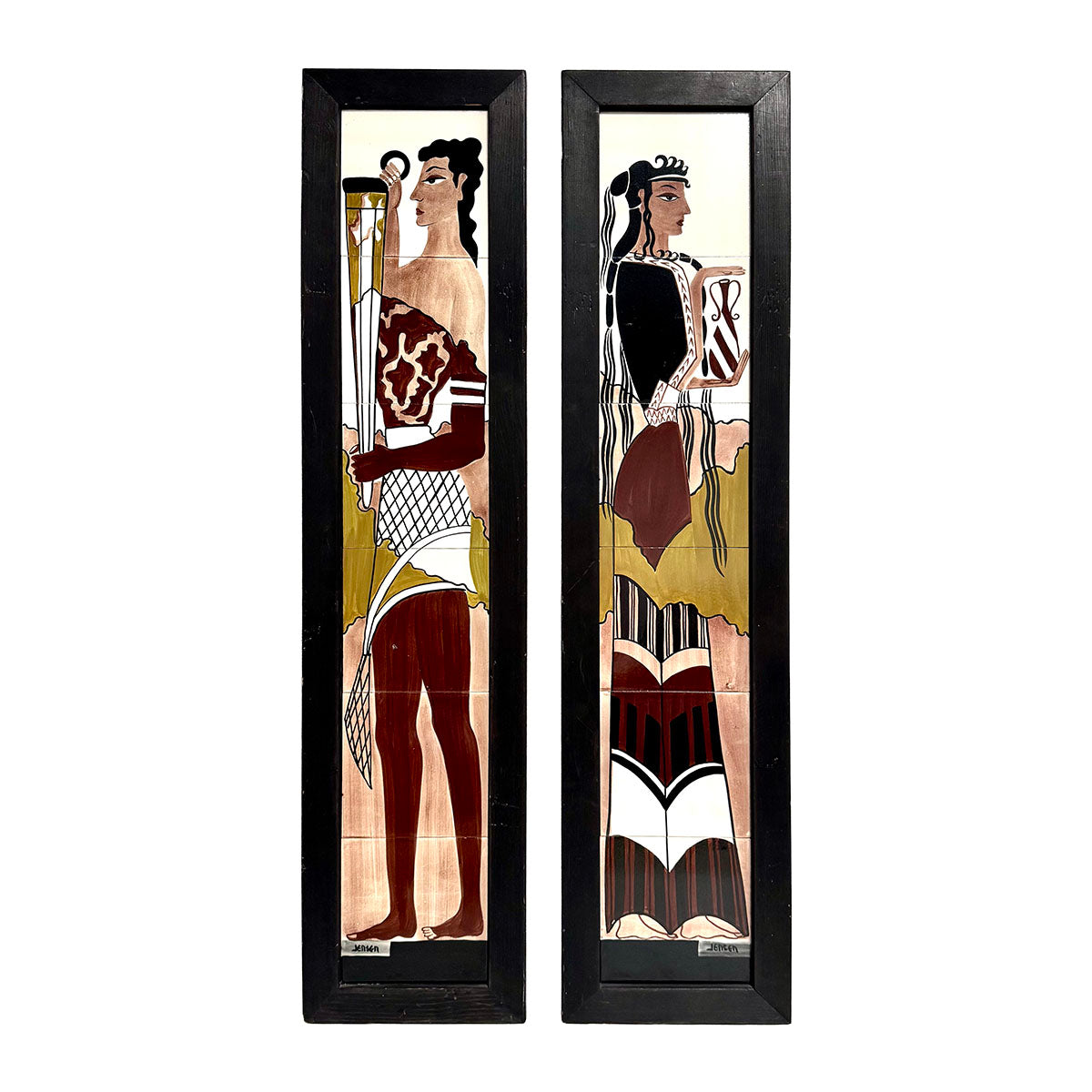 Pair of Framed MCM Egyptian Themed Art Tiles Signed
