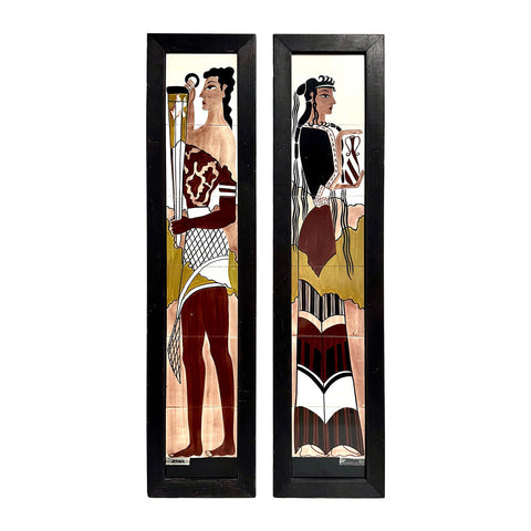 Pair of Framed MCM Egyptian Themed Art Tiles Signed