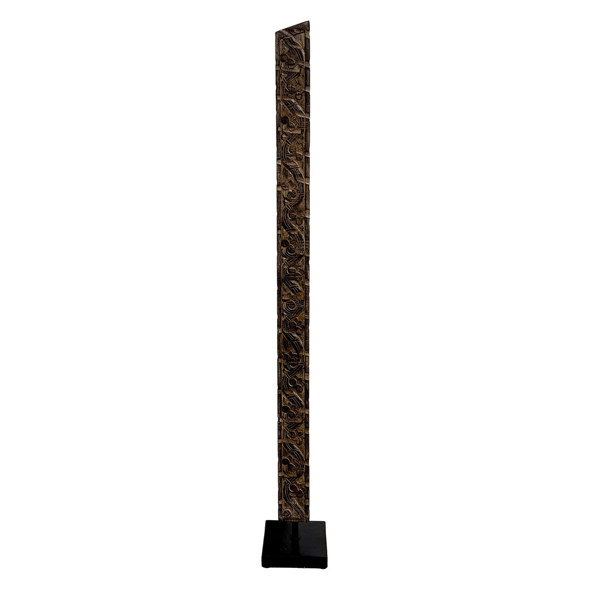 Carved Wood Pillar on Metal Stand