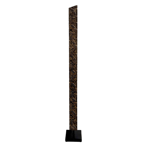 Carved Wood Pillar on Metal Stand