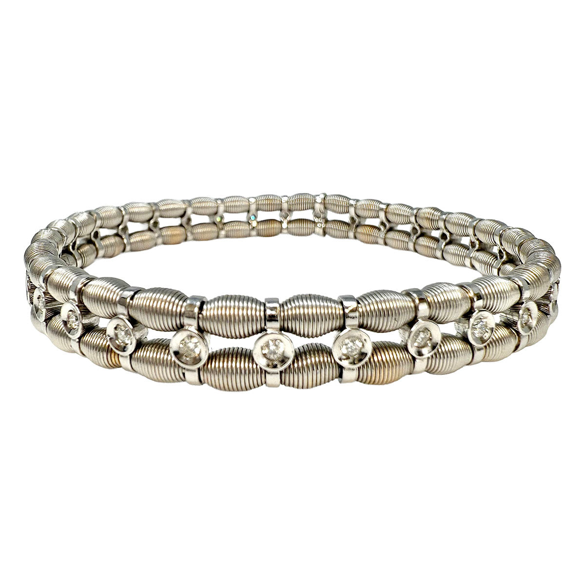 Jarrieterre 18K White Gold and Stainless Steel Flexible Diamond Bracelet