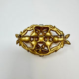 Vintage Gold-tone Filigree Brooch with Gold Faux Pearl