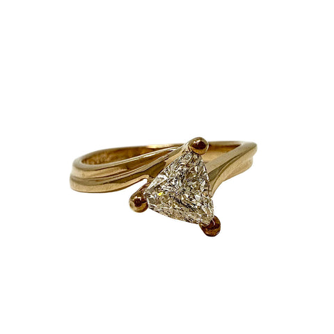 14K Gold Ring with Triangular Shaped Diamond