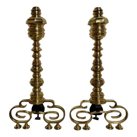 Federal Style Brass and Wrought Iron Andirons