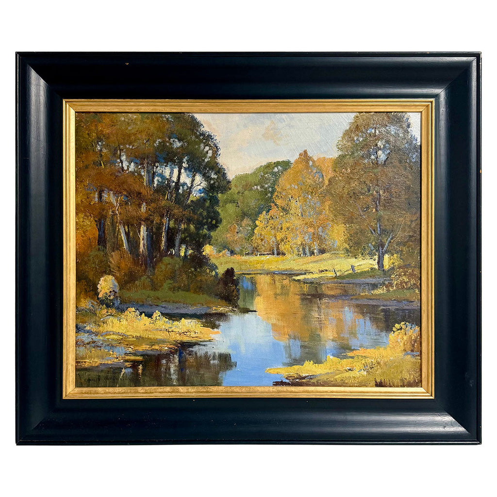 "Landscape with Reflection in Water" Painting Signed