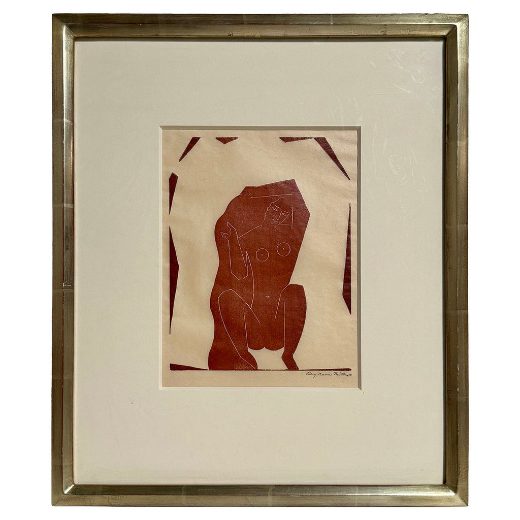"Kneeling Nude" Woodcut Print Signed