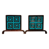 Vintage Artisan Made Art Deco Tile Andirons