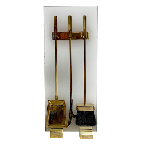 Mid Century Brass and Glass Fireplace Tools