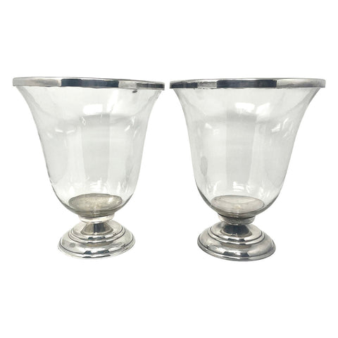 Pair of Glass and Metal Hurricane Candle Holders