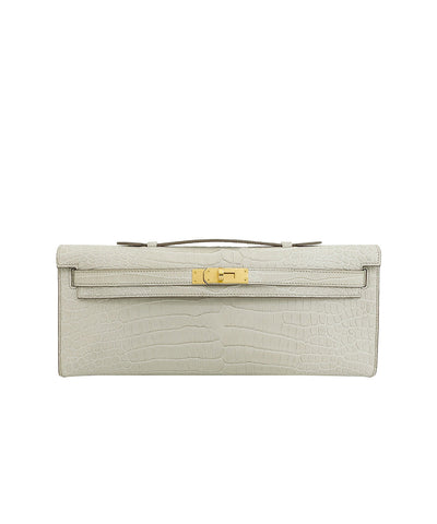 Rare Hermès Kelly Cut Beton Matte Porosus Crocodile Gold Hardware