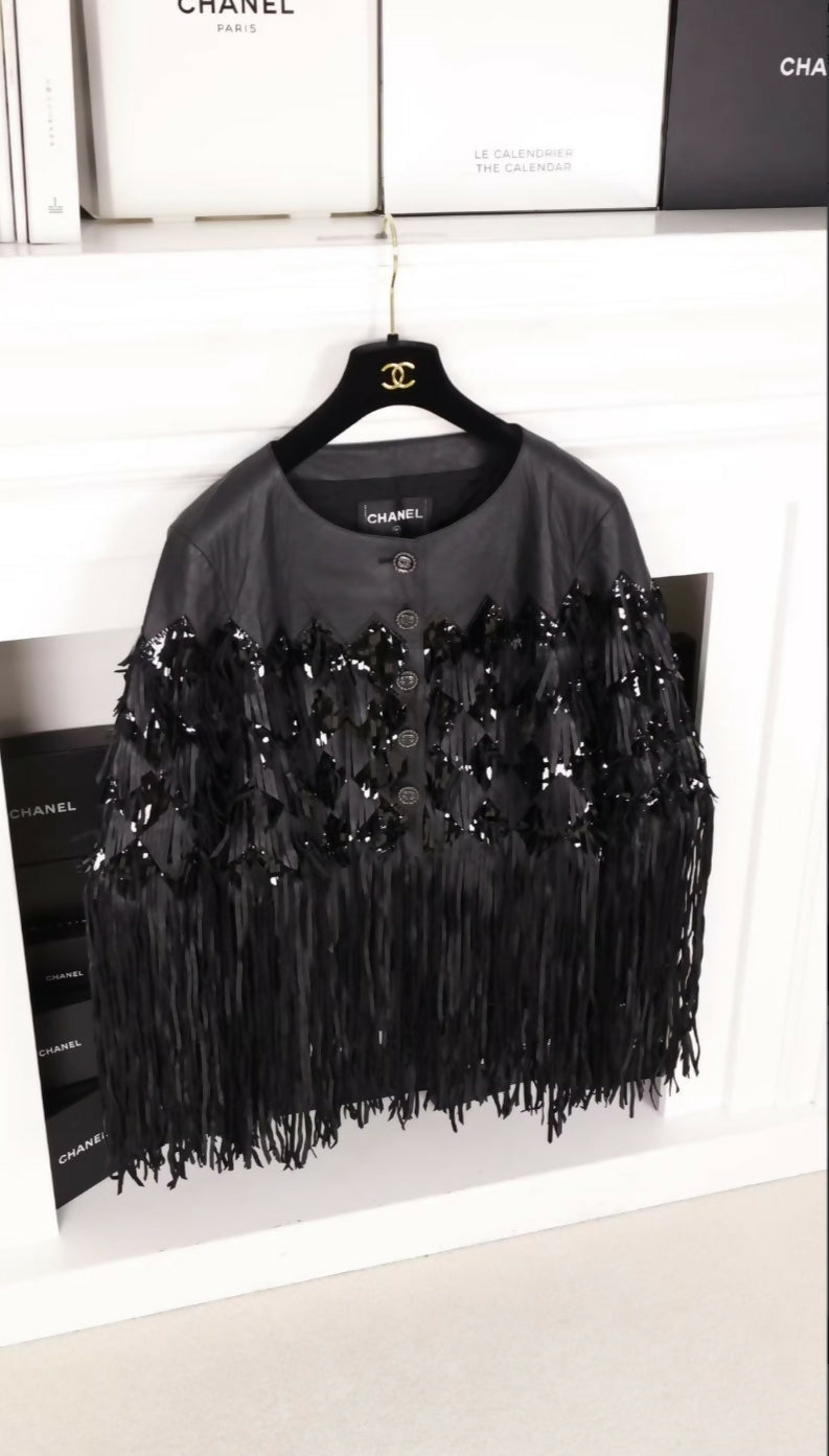 Chanel 19A black lambskin leather jacket