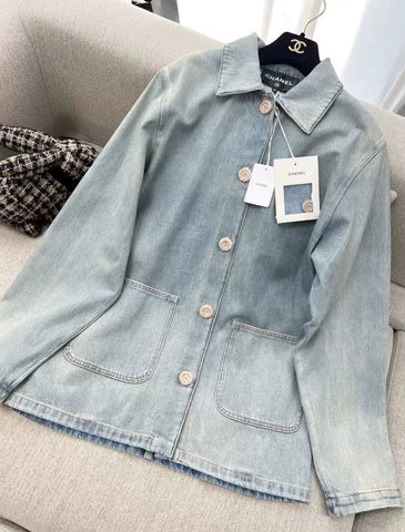 Chanel 24k light blue washed denim jacket