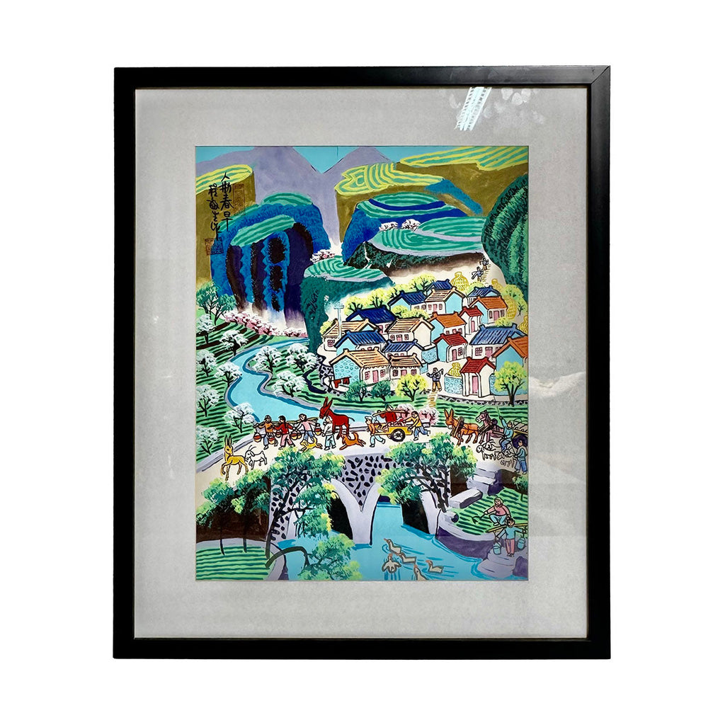 "Asian Style Mountain Village" Print Signed