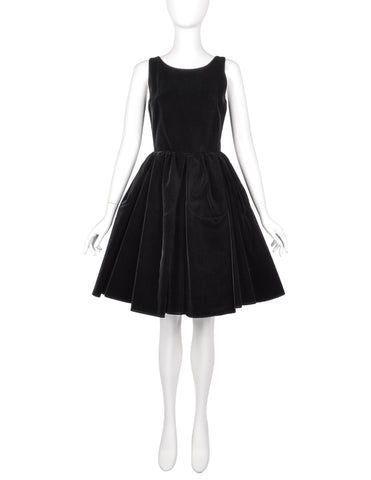 Azzedine Alaia Vintage Black Velvet Fit and Flare Full Skirt Dress