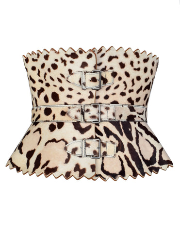 Azzedine Alaia Vintage Ultra Wide Leopard Painted Pony Hair Sculpted Belt