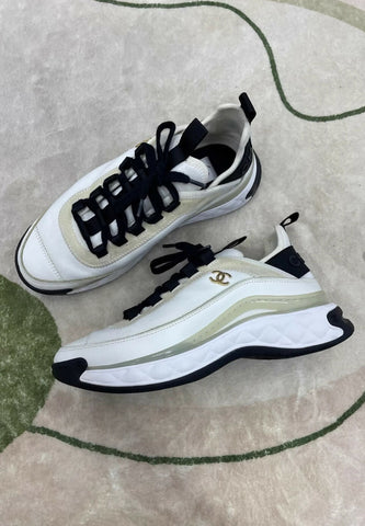 Chanel ecru & black sneakers