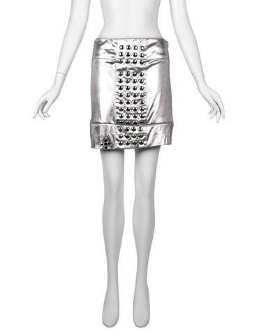 Paraphernalia by Betsey Johnson Vintage 1960s Studded Metallic Silver Mod Mini Skirt