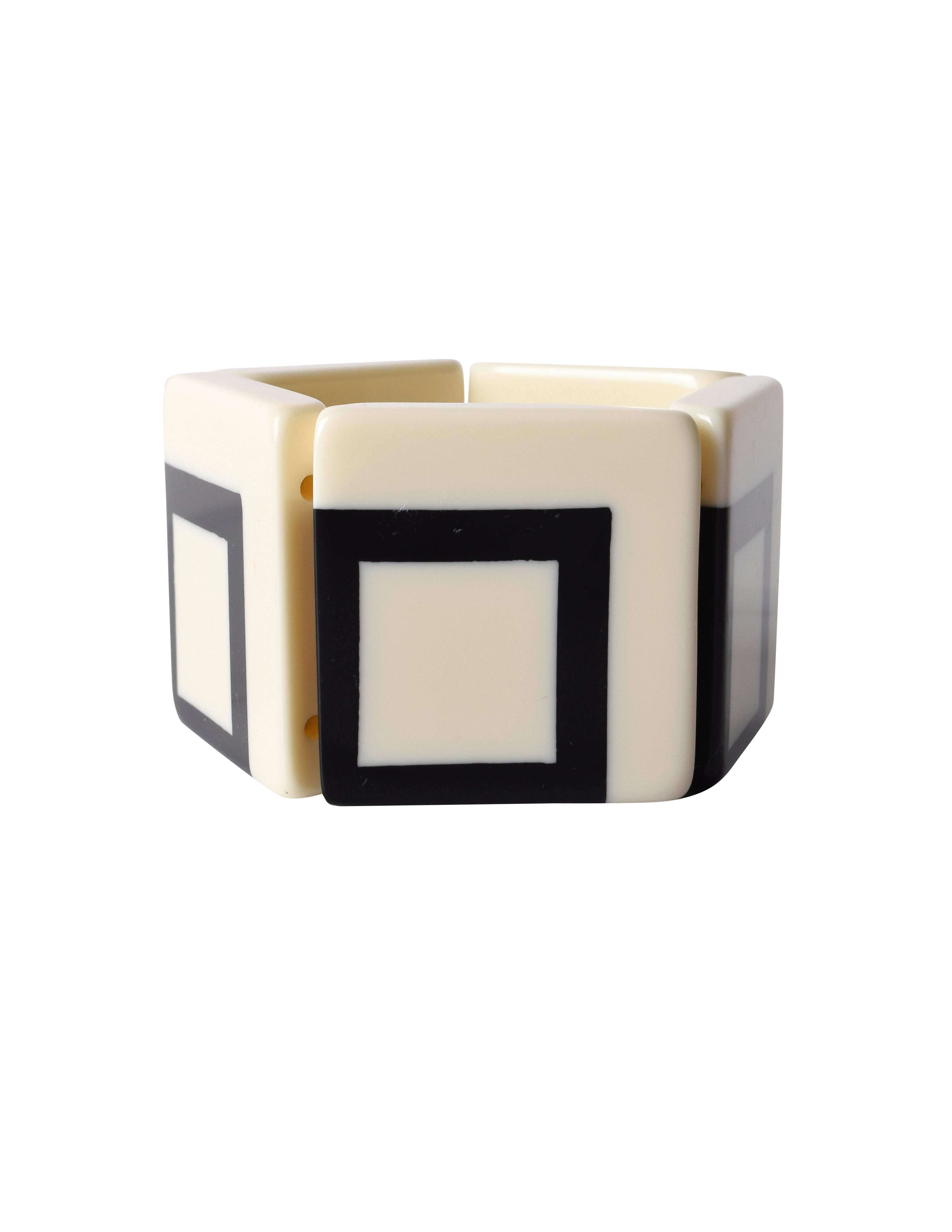 Vintage 1980s Off-White and Black Geometric Resin Bracelet
